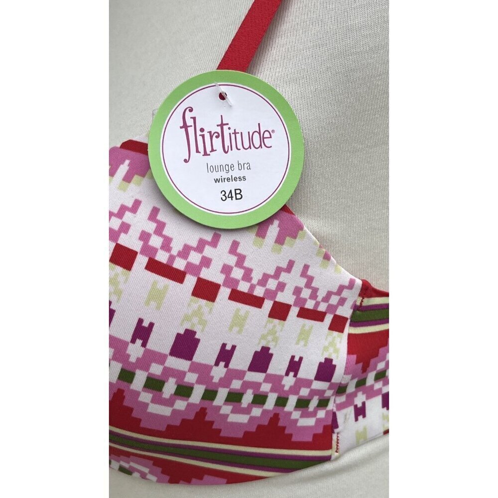 Flirtitude Women’s My Fave Lounge Wireless Bra Snow Fair Isle Padded 34B - Picture 6 of 11